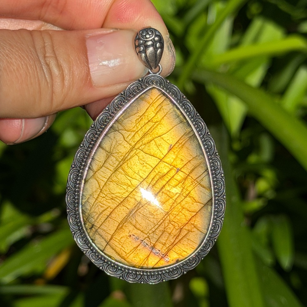 Sterling silver large statement golden labradorite pendant 0359 - Picture 5 of 8